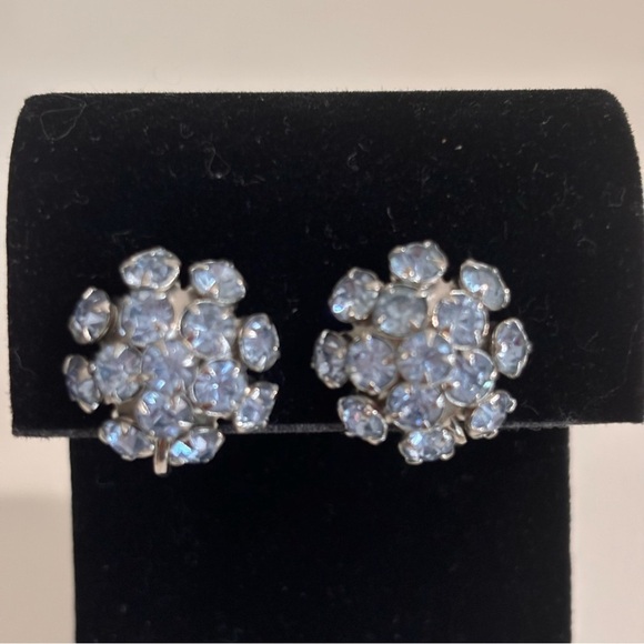 Blue Rhinestones crystal vintage screw back earrings - Picture 3 of 6